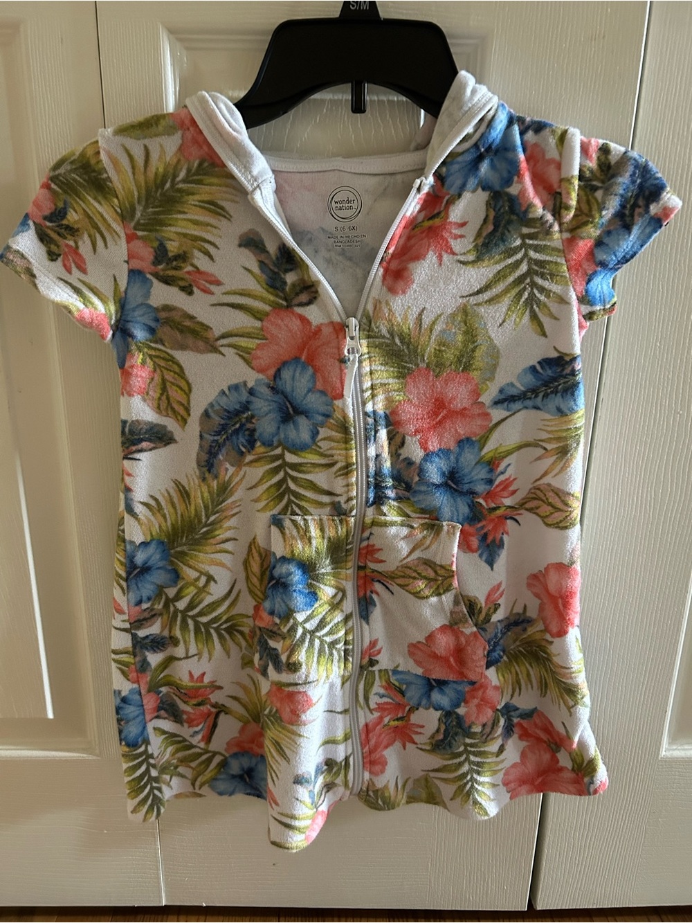 wonder nation Floral Hooded Zip Coverup in Coral, Blue & Green